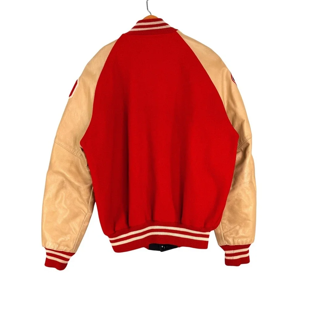 Vintage‎ Diamond Sports Tom Crowl Letterman Jacket Red Wool Tan Leather Size 44